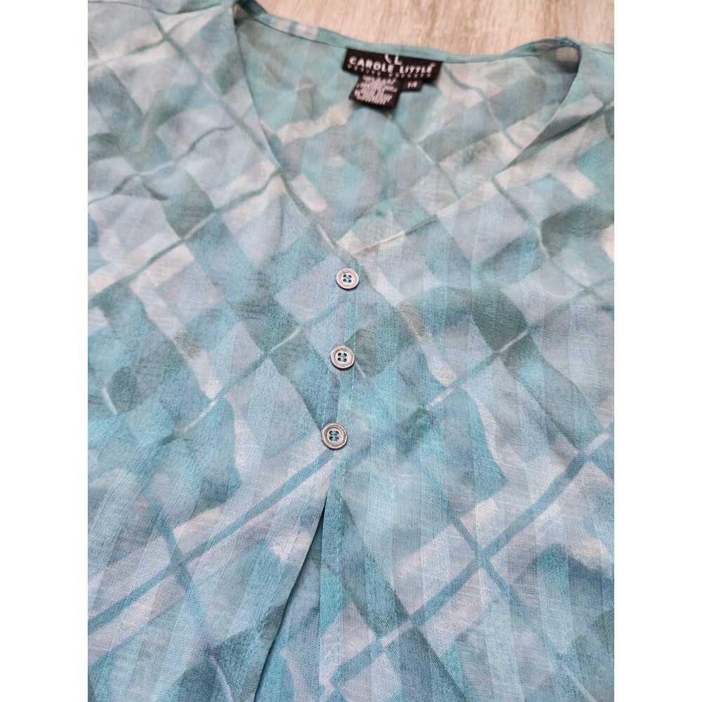 VTG Carole Little Petite Dress 14 Teal Abstract Print Short Sleeve Midi USA EUC - Picture 4 of 11